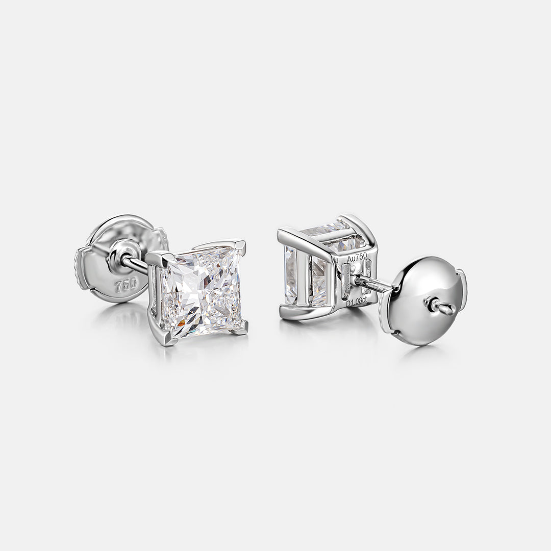 18K Solid Gold Princess Cut Lab Diamond Earring