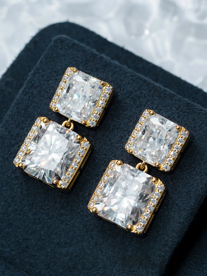 Double Princess Iced Out Moissanite Dangle Earrings