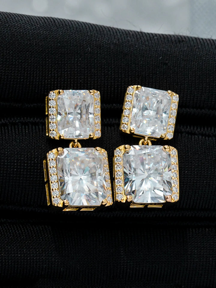 Double Princess Iced Out Moissanite Dangle Earrings