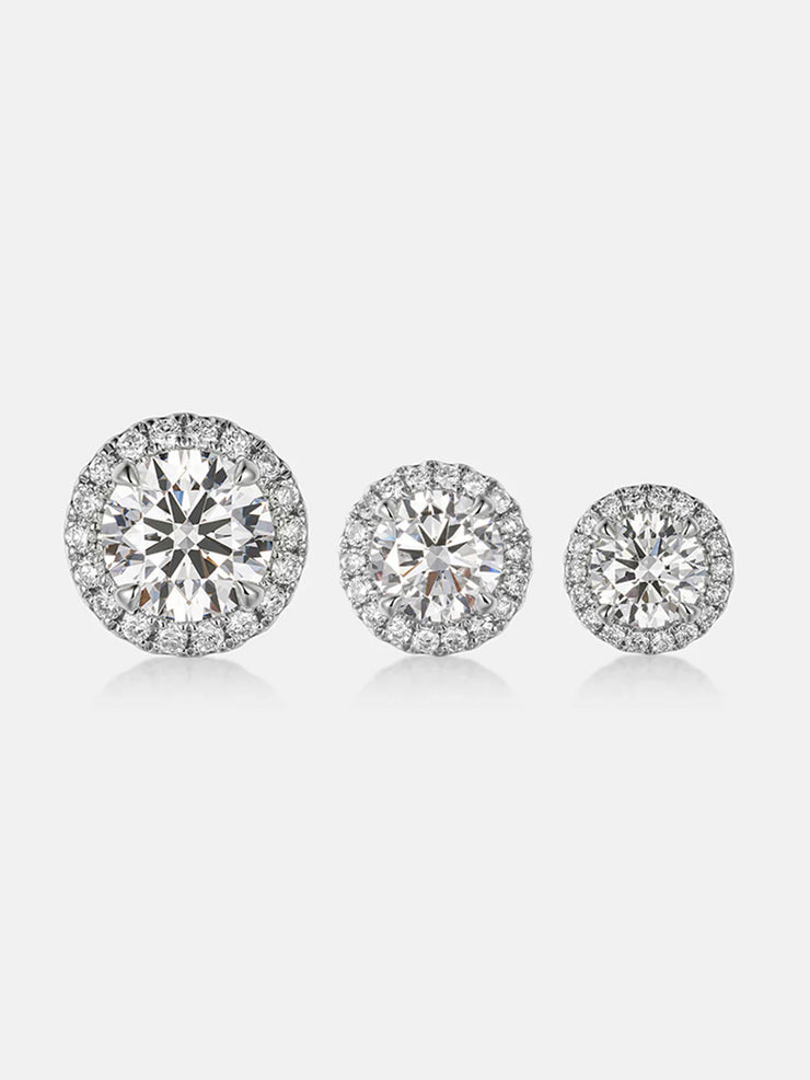 18K Solid Gold Lab Diamond Round Halo Stud Earring