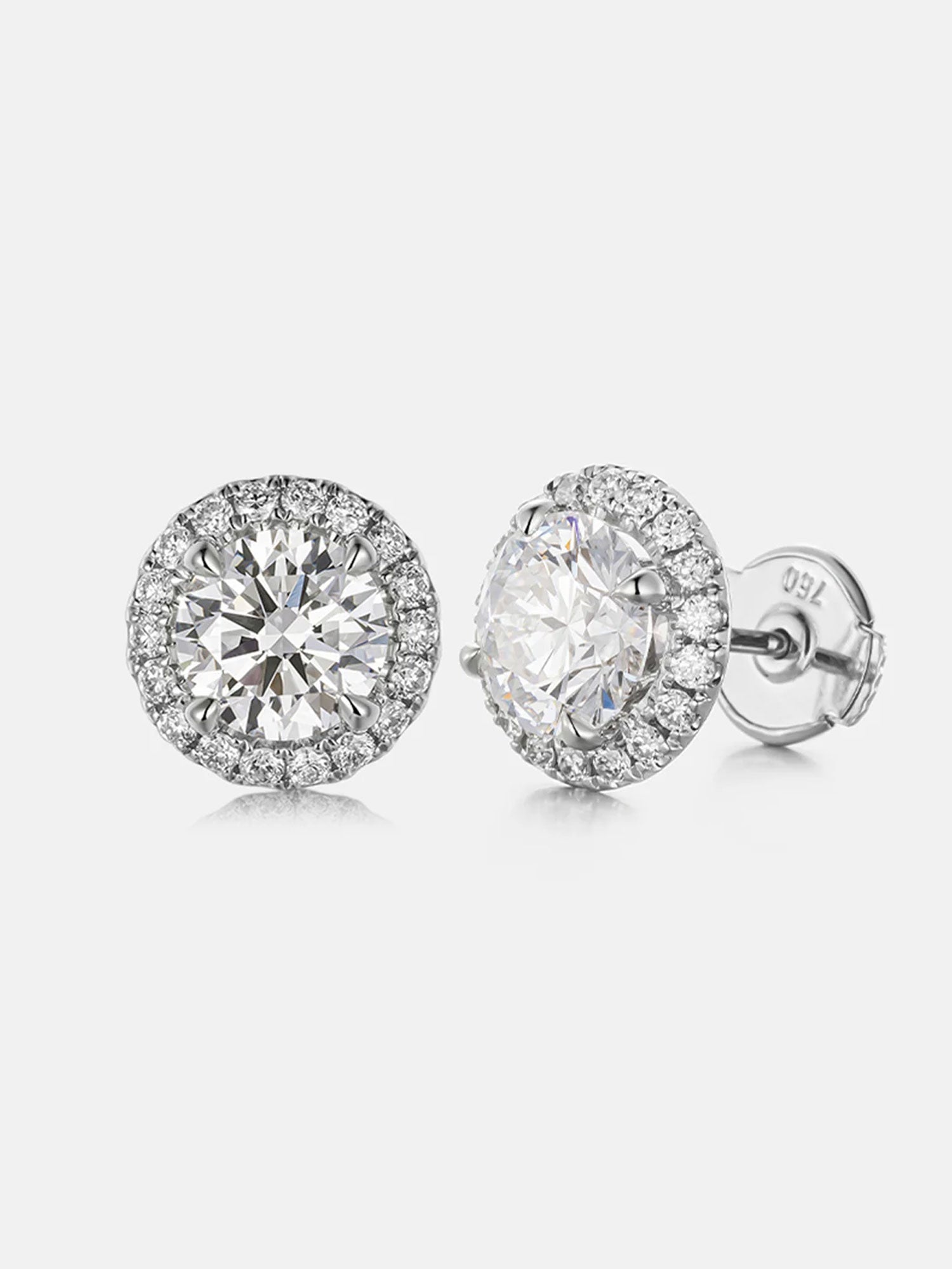 18K Solid Gold Lab Diamond Round Halo Stud Earring