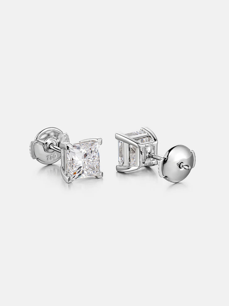 18K Solid Gold Princess Cut Lab Diamond Earring