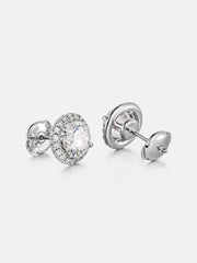 18K Solid Gold Lab Diamond Round Halo Stud Earring