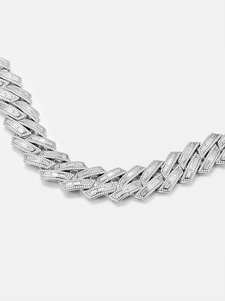 Made to Order 19mm Baguette Moissanite Prong Cuban Chain