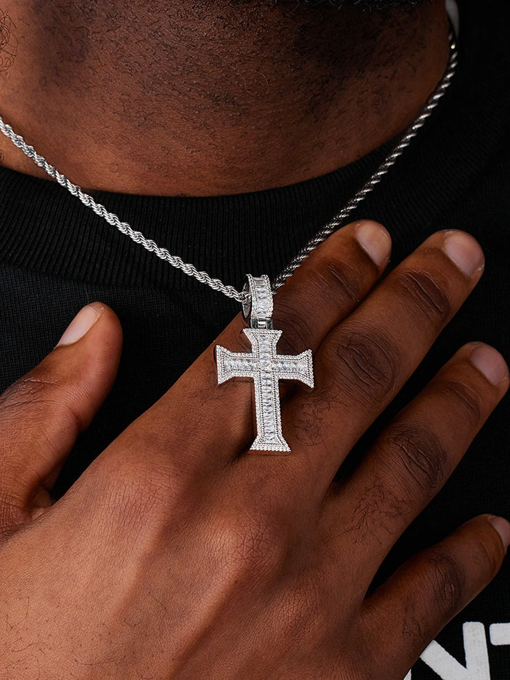 Moissanite Templar Baguette Cross Pendant