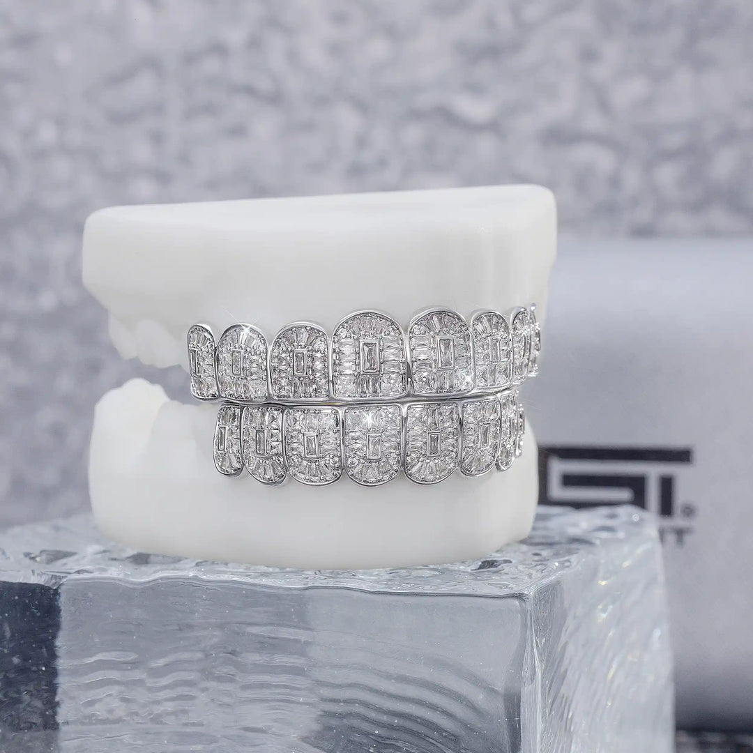 Custom Fully Iced Baguette & Emerald Cut Grillz