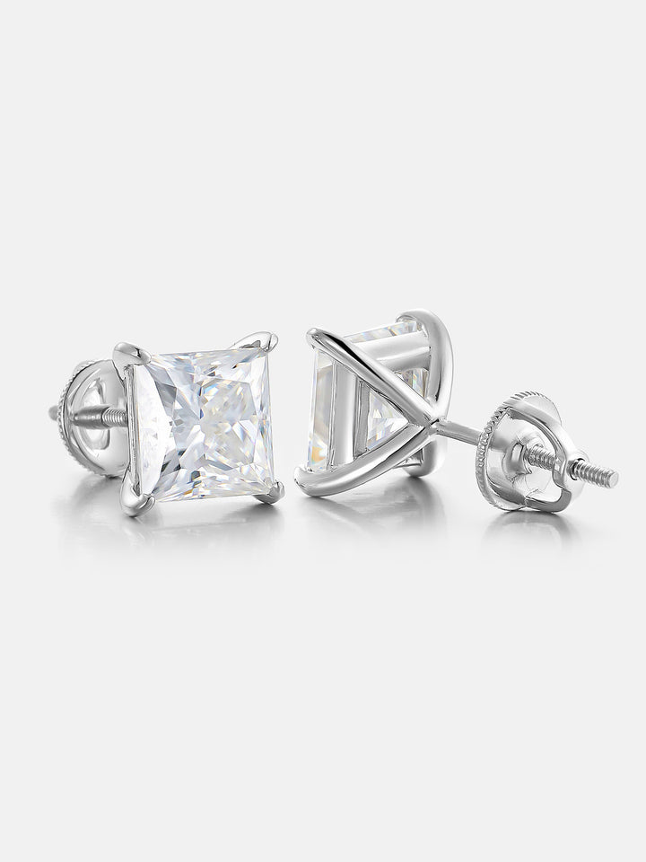1CT Princess Cut Moissanite Stud Earrings
