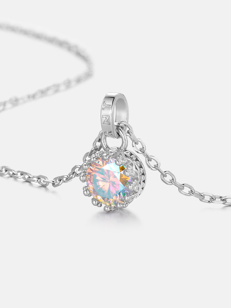 1CT Rainbow Moissanite Solitaire Adjustable Necklace