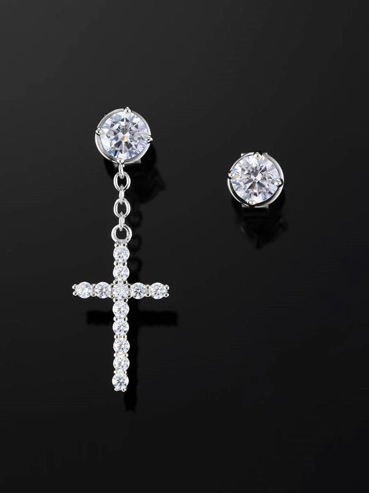 S925 Stud Cross Dangle Moissanite Earrings