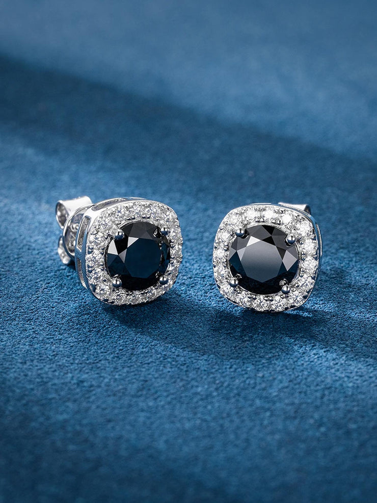 Black Moissanite Square Stud Earrings - 3.4 Carat Total