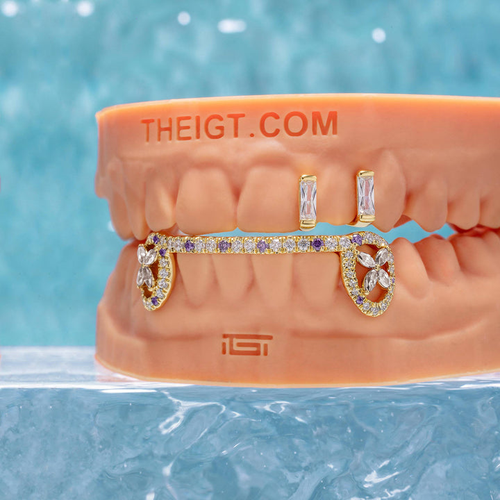 Top Baguette Bar W Purple Clover Fang Grillz