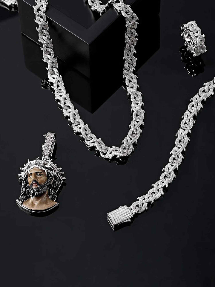 Moissanite Enamel Jesus Crown of Thorns Pendants