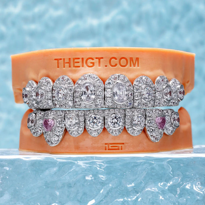 Honeymoon Set Oval Cut & Pink Heart Diamond On Fang