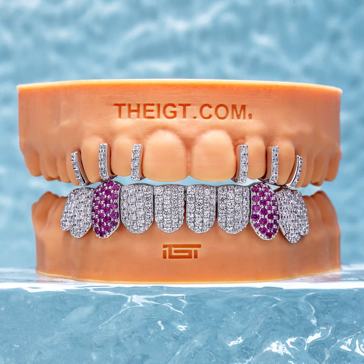 Top Iced Gap Bar & Bottom Pink Fang Grillz
