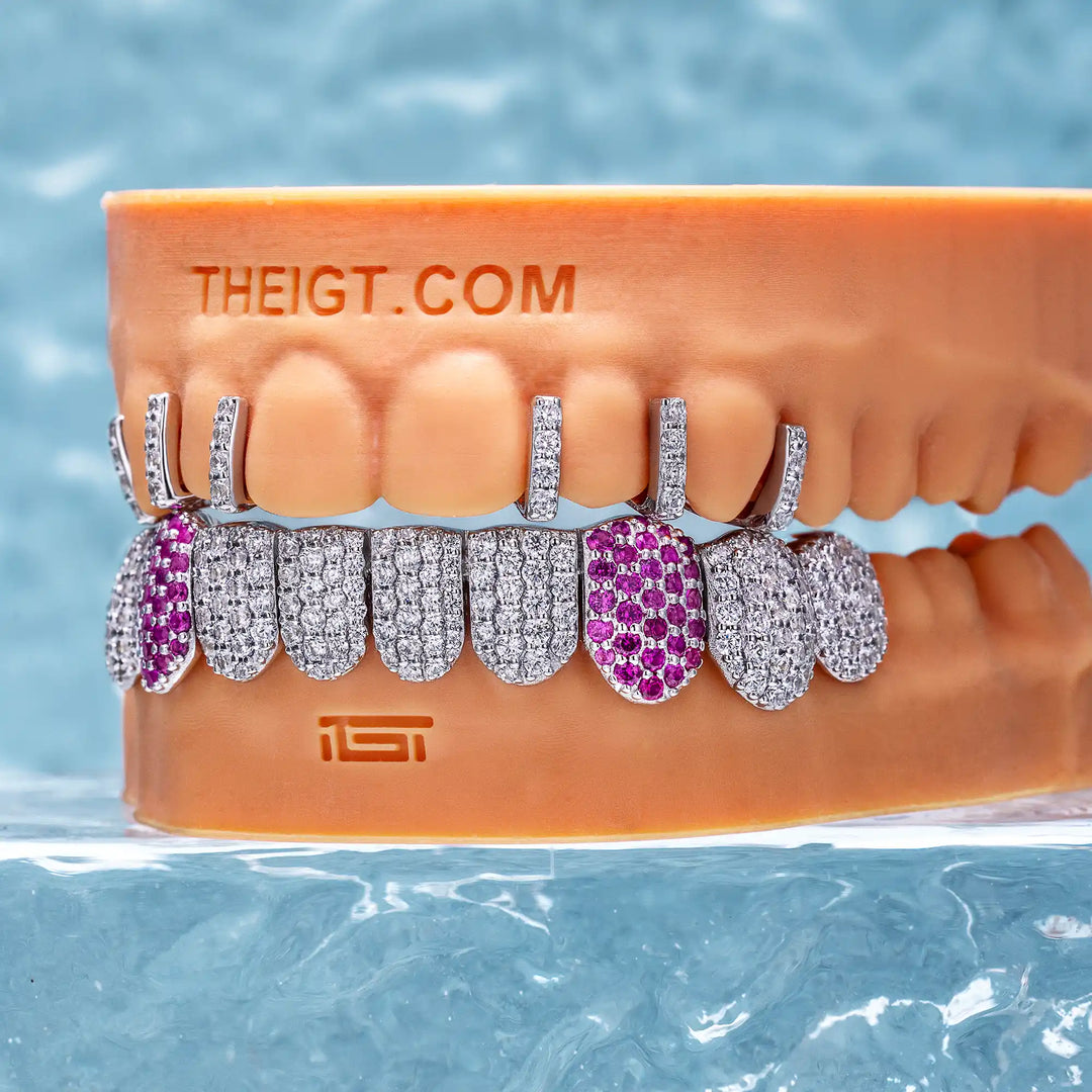 Top Iced Gap Bar & Bottom Pink Fang Grillz