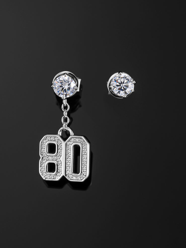 Moissanite Number Stud Dangle Earrings