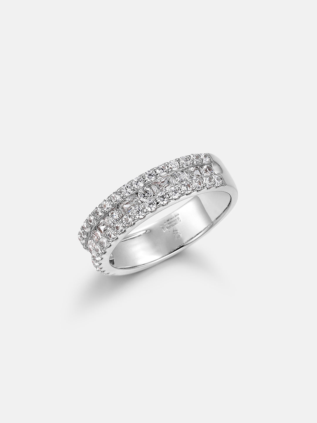 Baguette & Round Triple Row Moissanite Ring
