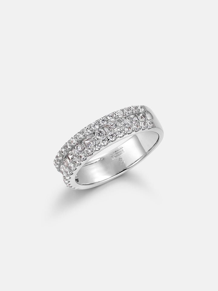 Baguette & Round Triple Row Moissanite Ring