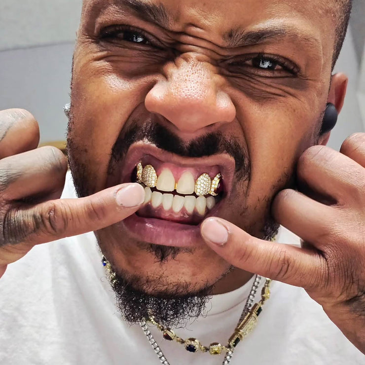 Pave & Bezel Set w Pear Cut Drip Diamond Grillz
