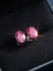 S925 Pink Moissanite Oval Cut Stud Earrings - 4 Carat Total