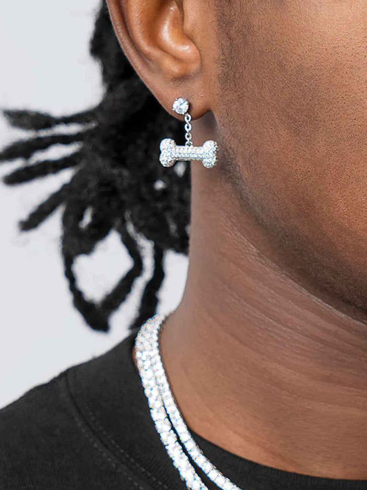 925 Sterling Silver Iced Bone Earrings