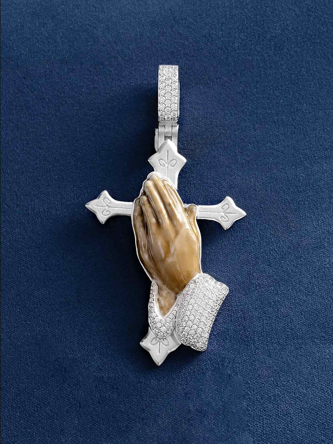 Moissanite Enamel Praying Hands Pendants