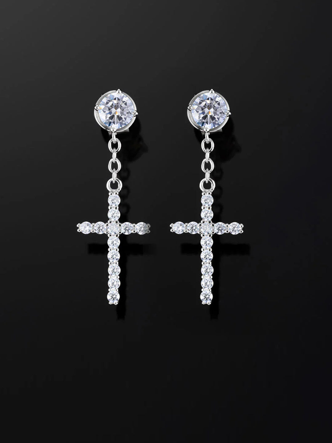 925 Sterling Silver Stud Cross Dangle Moissanite Earrings