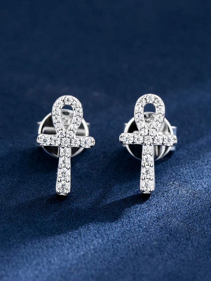 Micro Ankh Moissanite Stud Earring