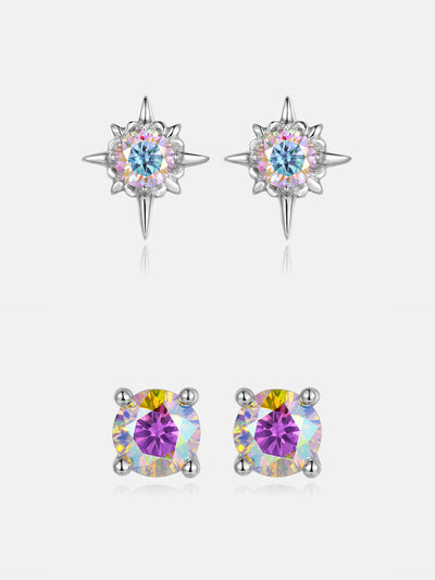 $99 Get Total Two Pairs Of Rainbow Moissanite Earrings