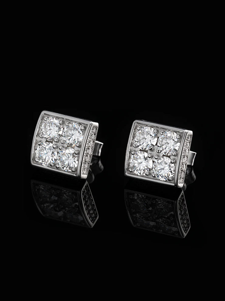 S925 Round Cut Moissanite Square Earrings