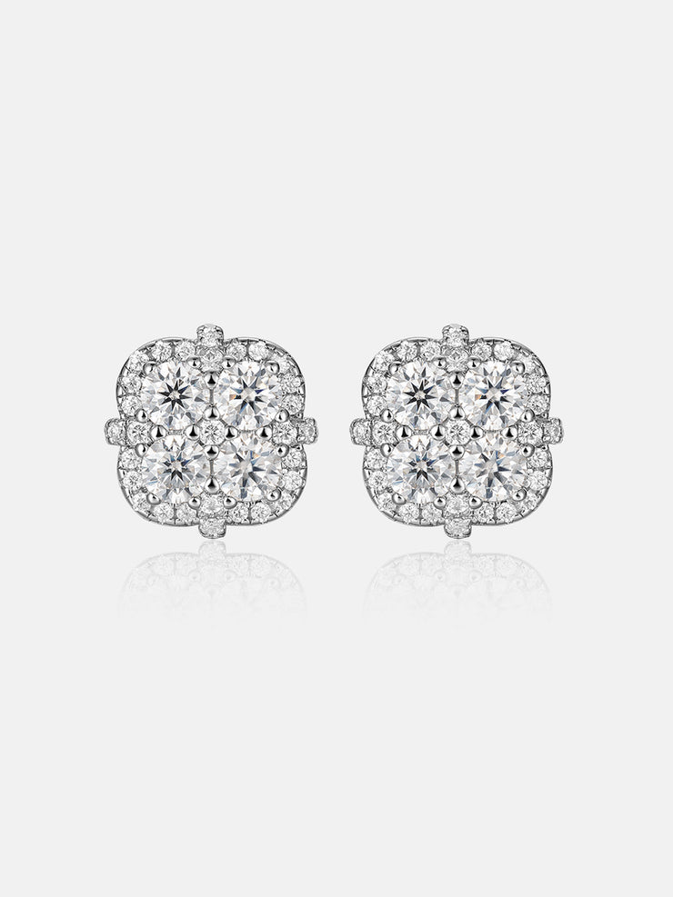 Moissanite Round Cut Cluster Earrings