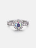 1CT Rainbow Moissanite Halo Ring with Side Diamonds