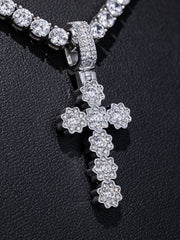 Moissanite Flower Shape Cross Pendant