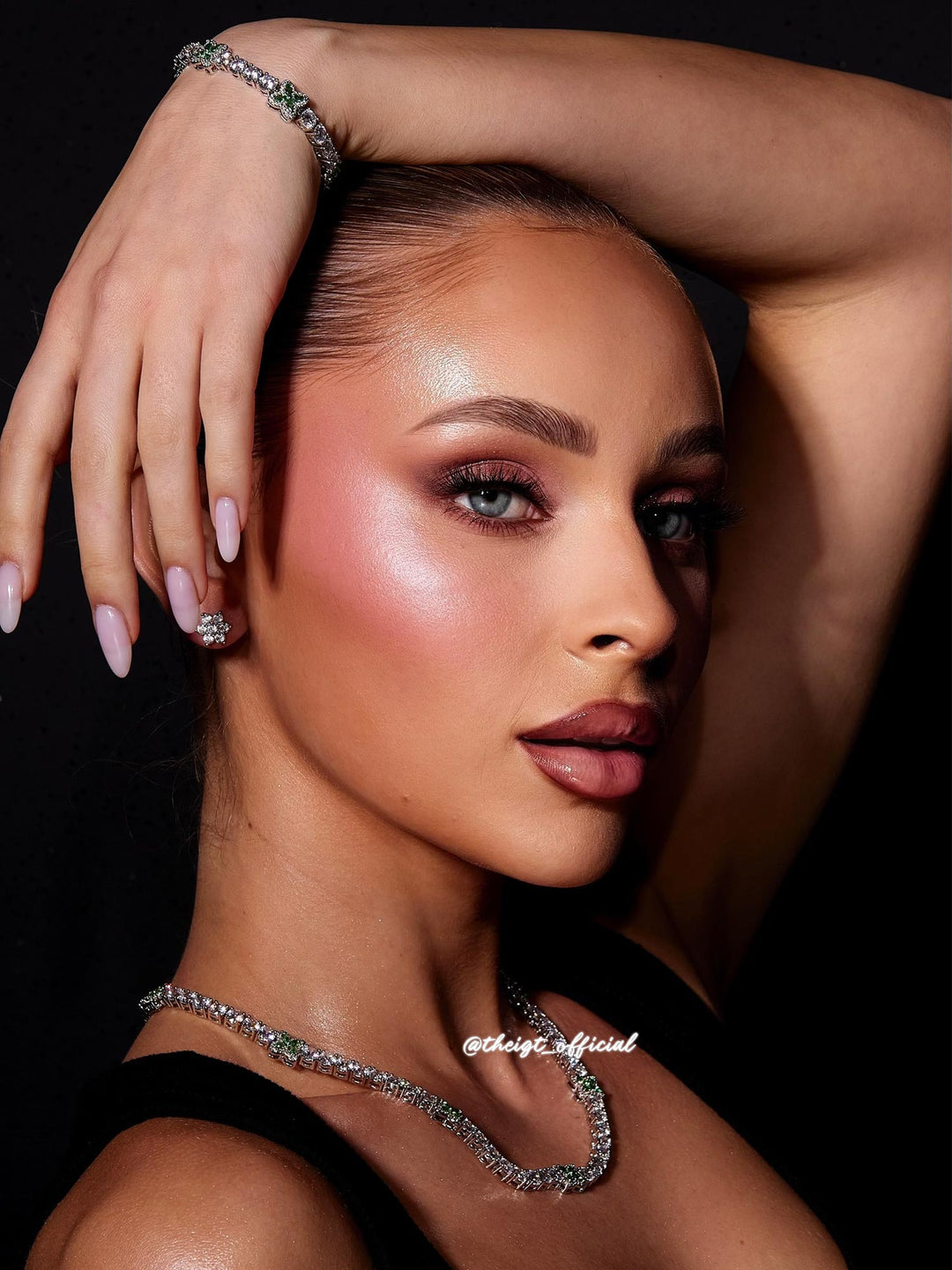 White Moissanite Green Marquise Gem Clover Tennis Chain