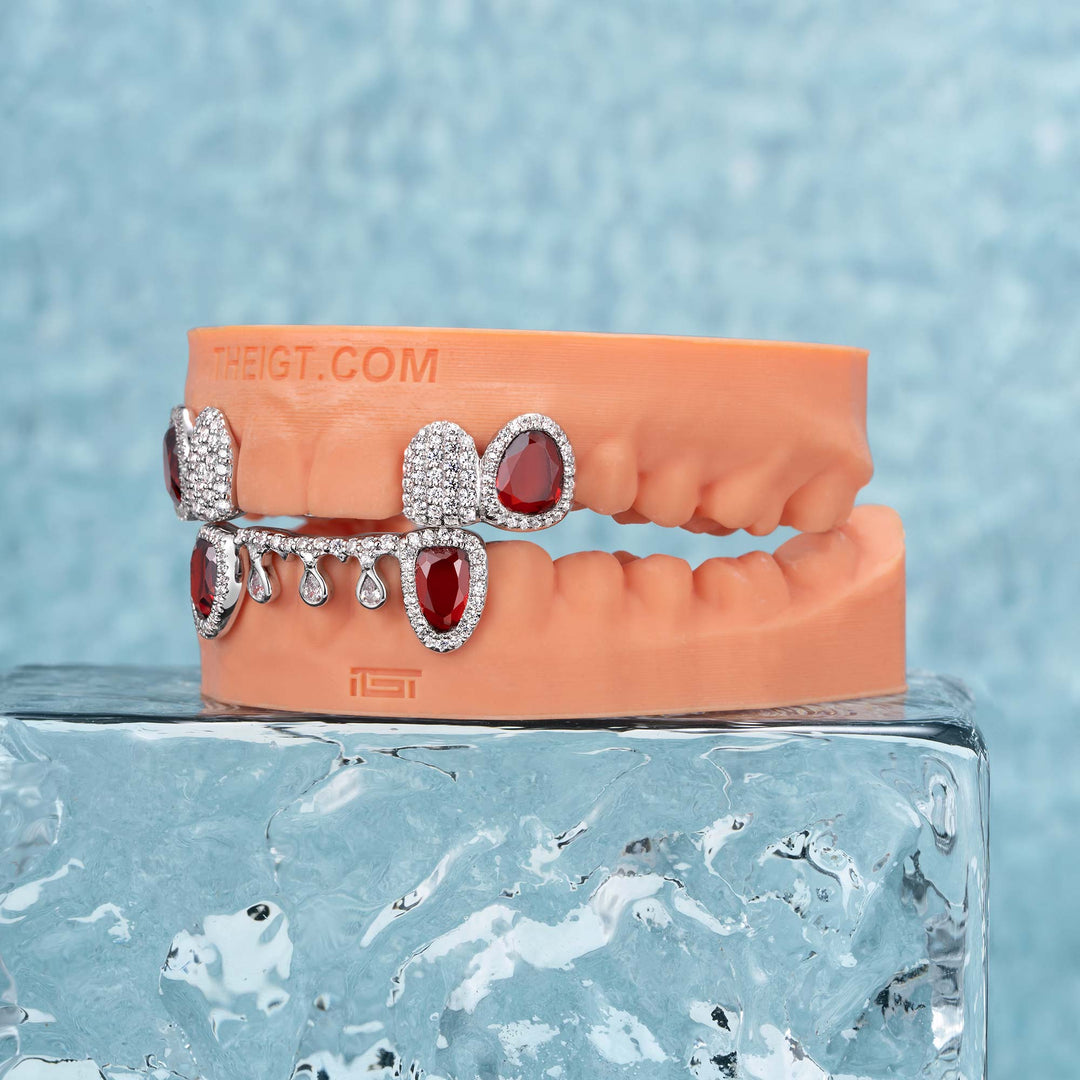 Pave & Bezel Set w Pear Cut Drip Diamond Grillz