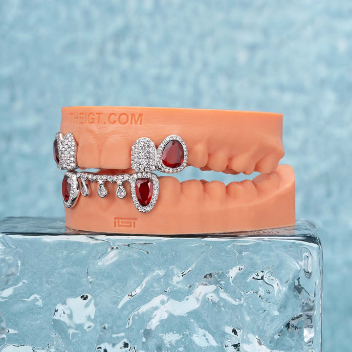 Pave & Bezel Set w Pear Cut Drip Diamond Grillz