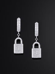 925 Sterling Silver Iced Lock Earrings