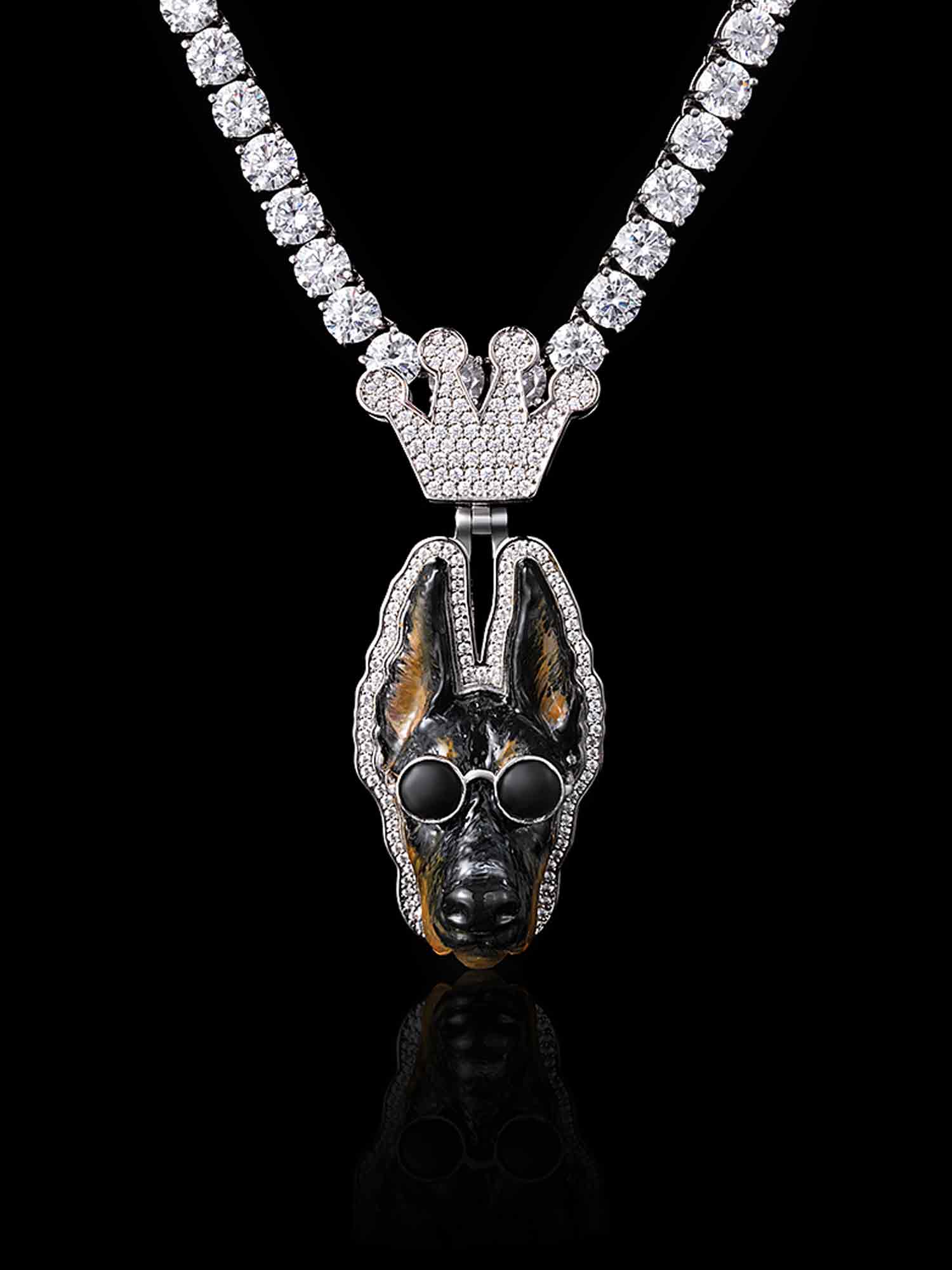 Moissanite Enamel German Shepherd Dog Pendant