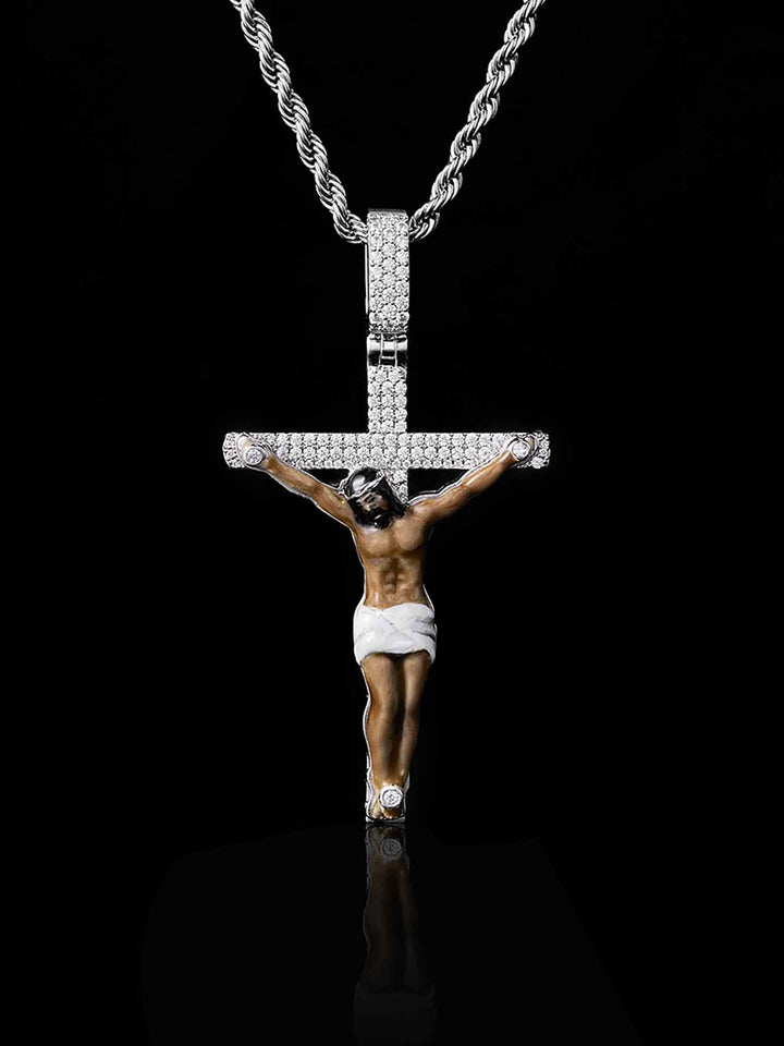 Moissanite Enamel Jesus Cross Pendants