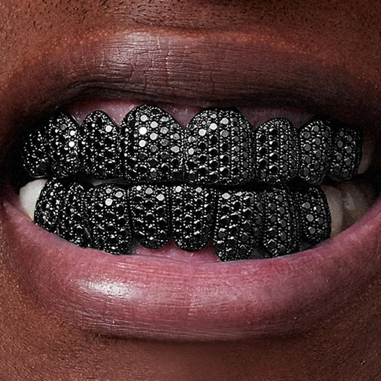 CUSTOM PAVE/HONEYCOMB BLACK MOISSANITE GRILLZ