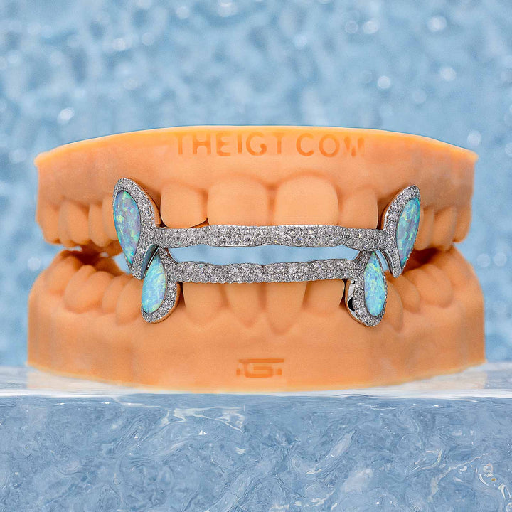 Iced 6 Teeth Connecting Bridge Opal Grillz Bar