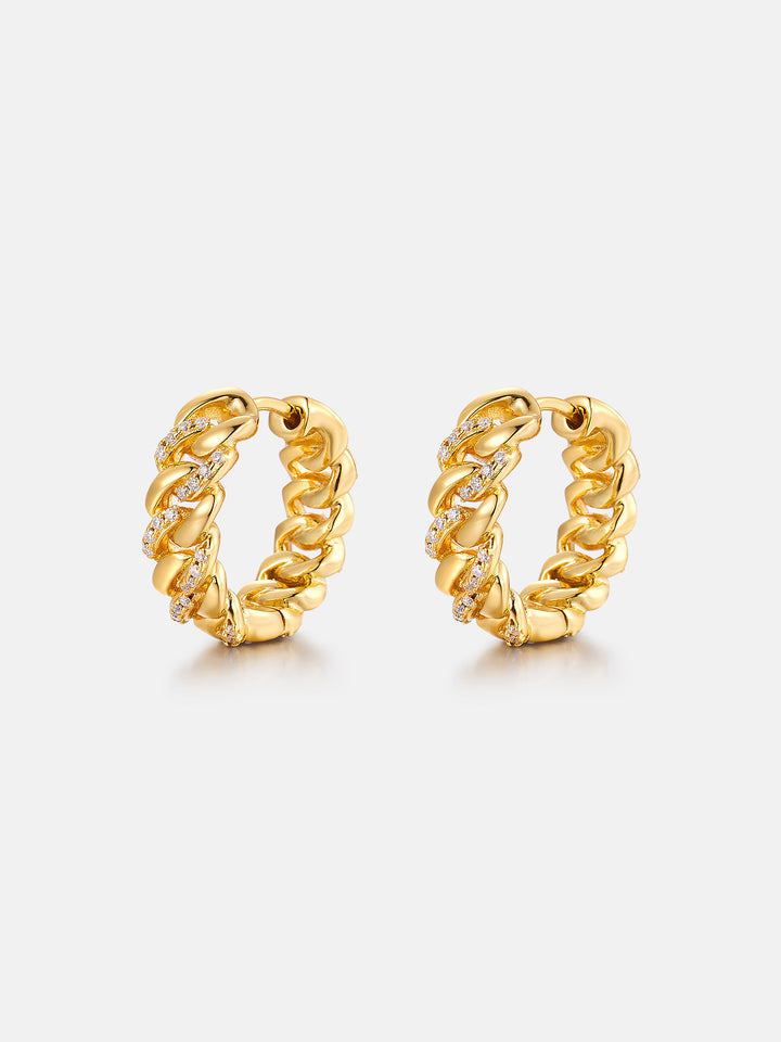 14K Solid Gold Moissanite Link Chain Hoop Earrings
