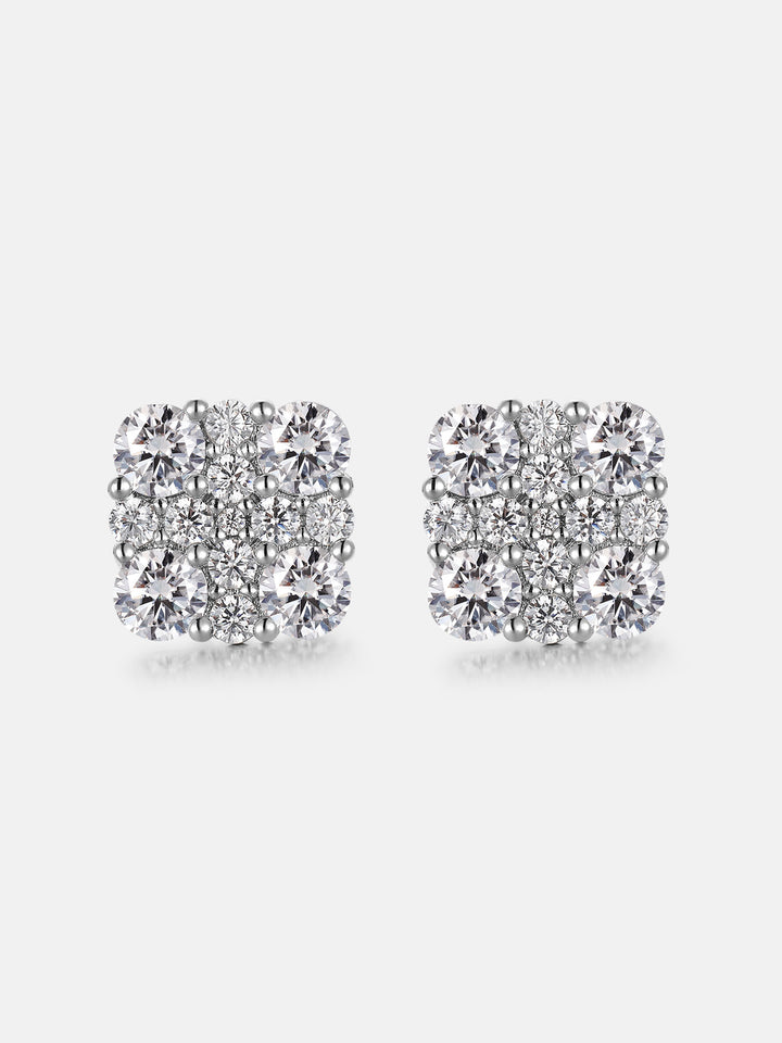 Mixed Size Moissanite Square Cluster Earrings