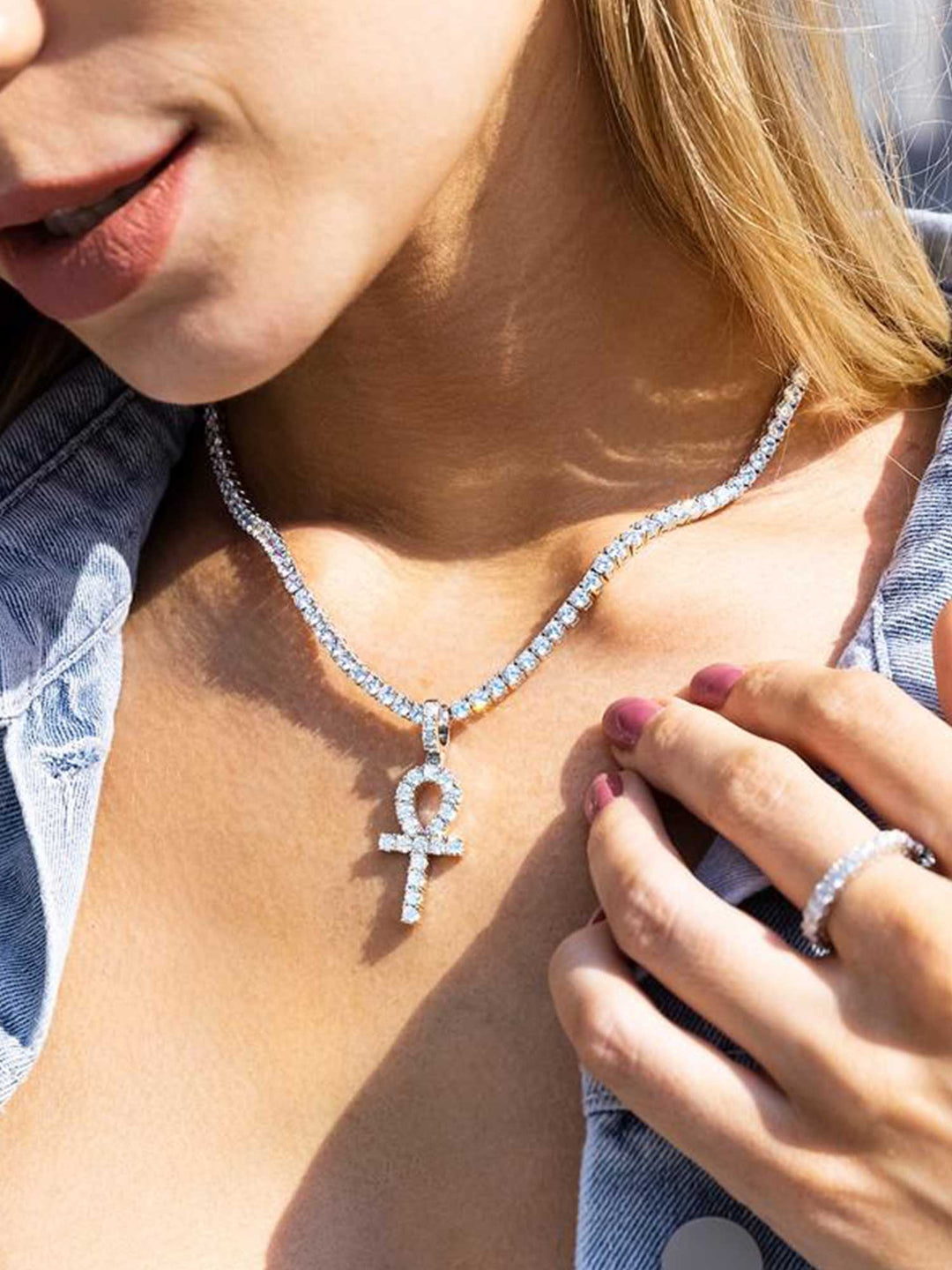 925 Sterling Silver Moissanite Ankh Pendant 2.0ct