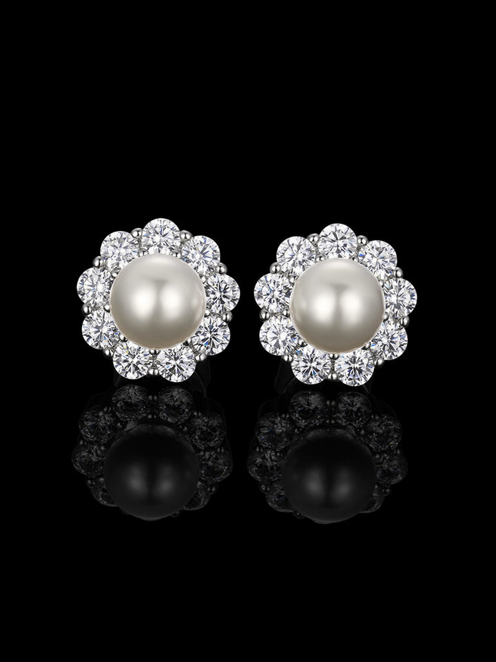 S925 Moissanite Pearl Stud Earrings