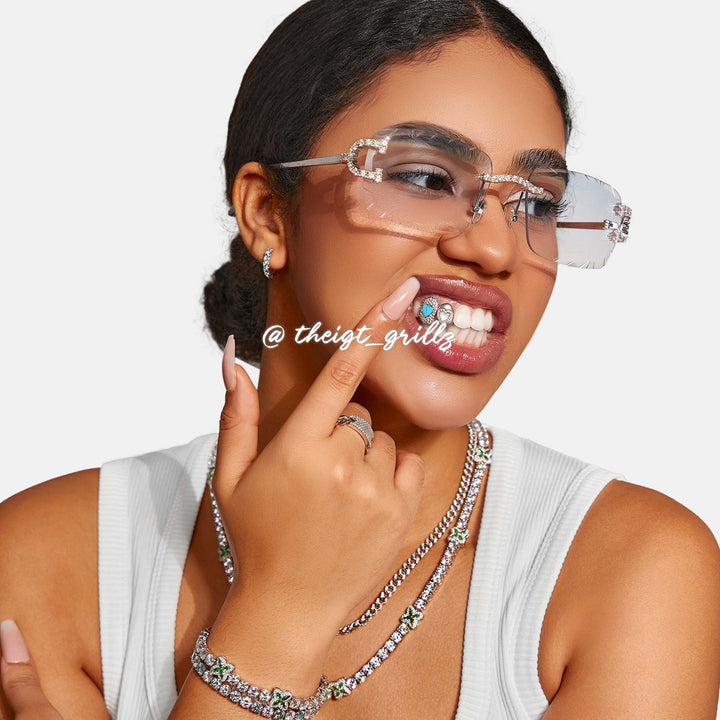 Turquoise & Pink Shell On Cap Grillz