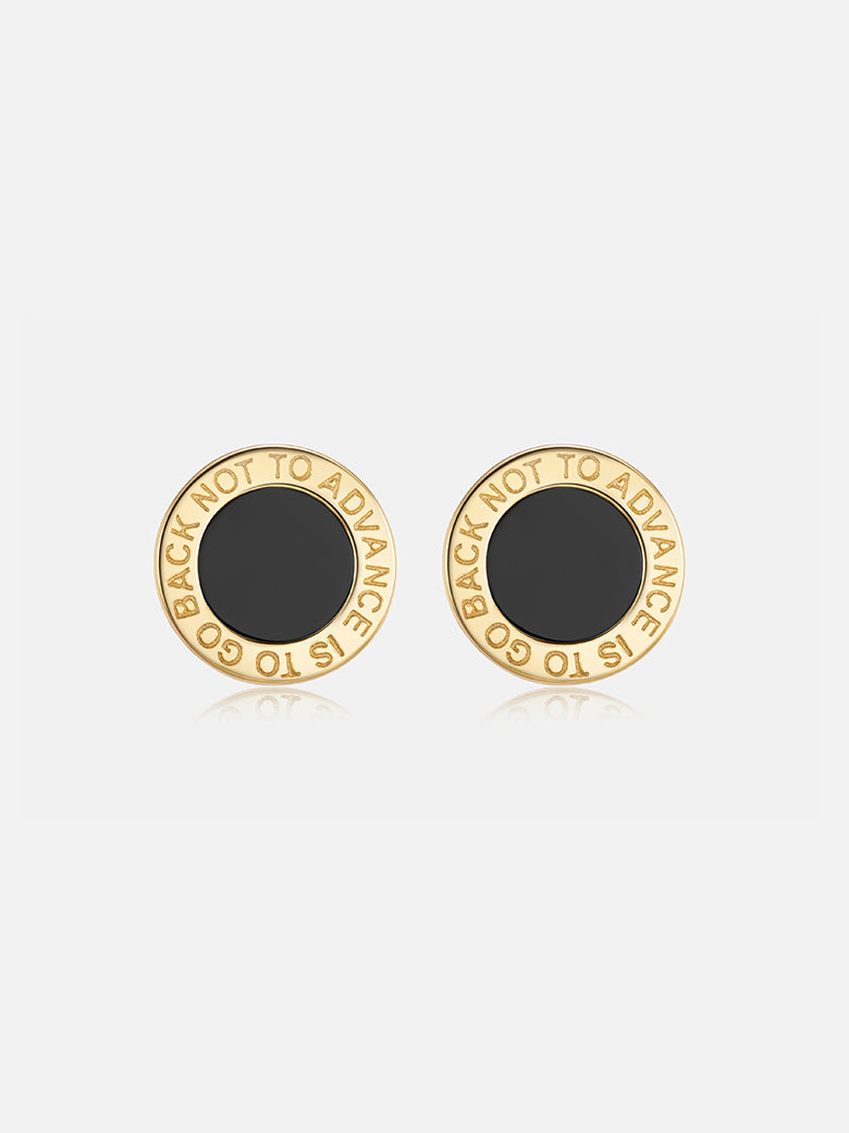 Round Black Agate Stud Earrings