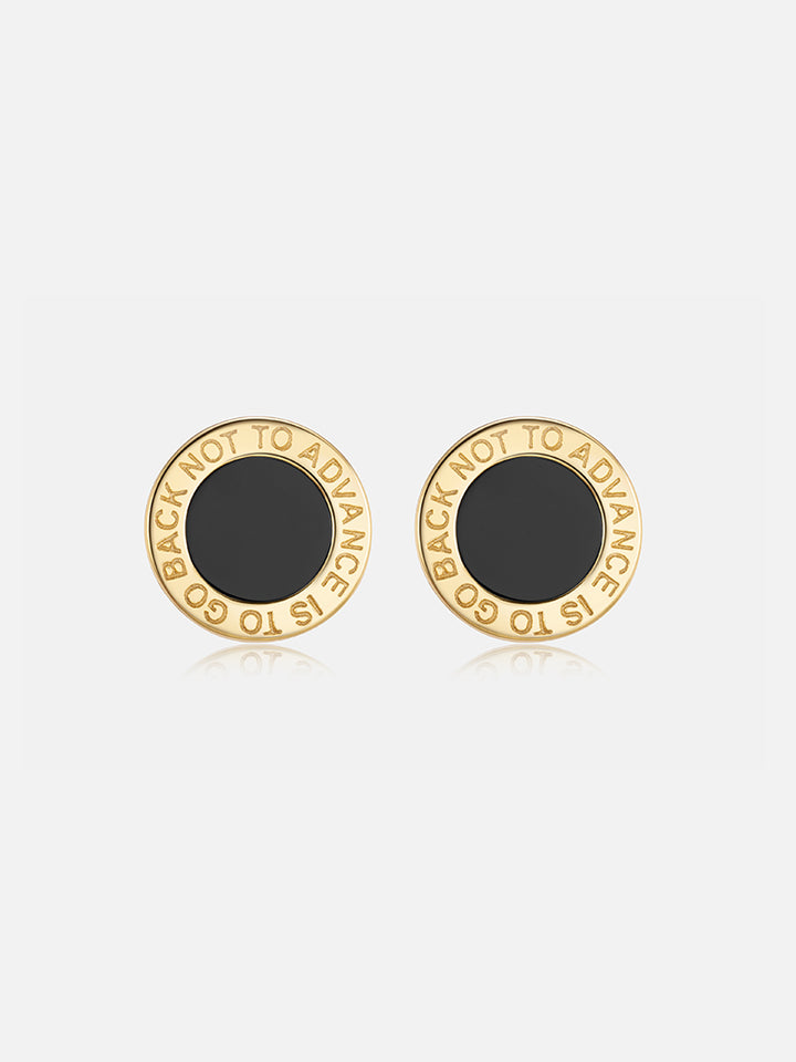 Round Black Agate Stud Earrings