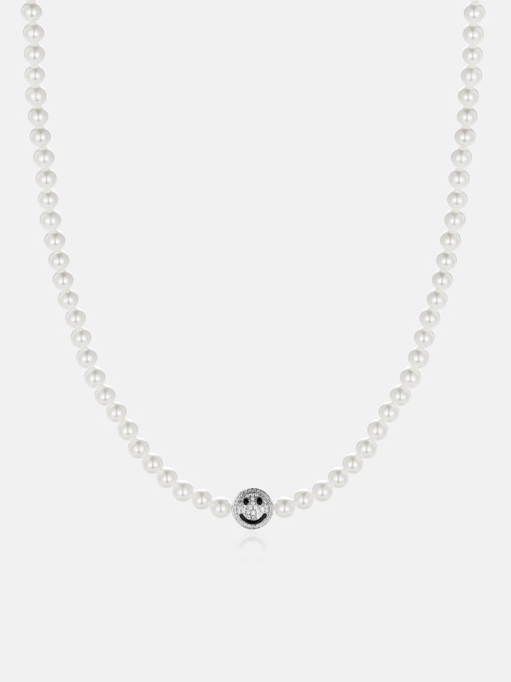 S925 Moissanite Double Sided Smiley & Sad Face Pearl Chain