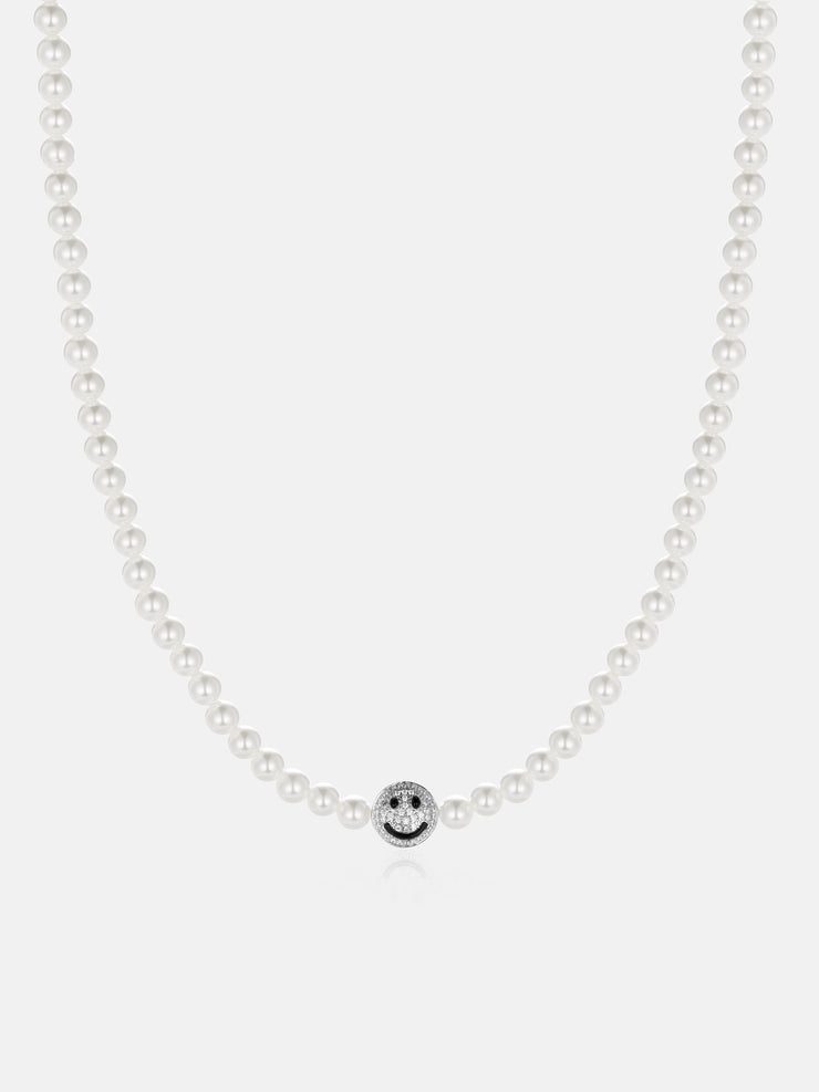 S925 Moissanite Double Sided Smiley & Sad Face Pearl Chain